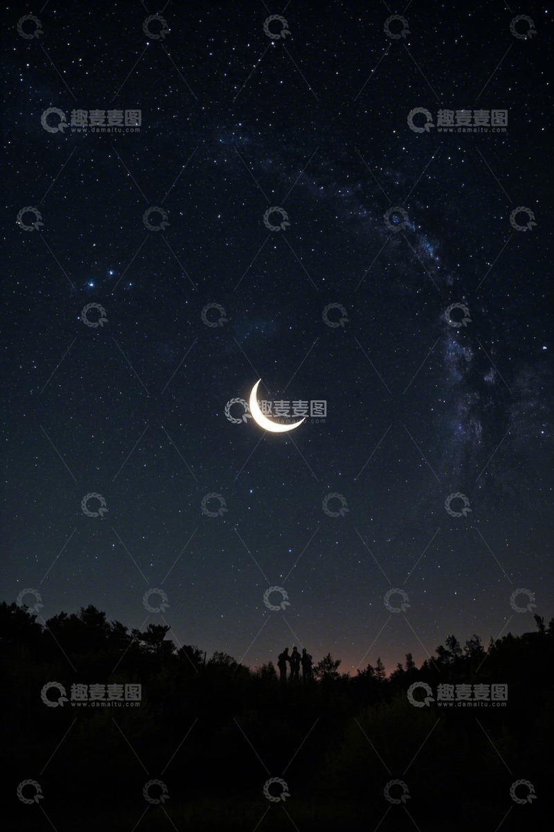 高清大图下载【趣麦麦图】夜晚星空下的人物剪影