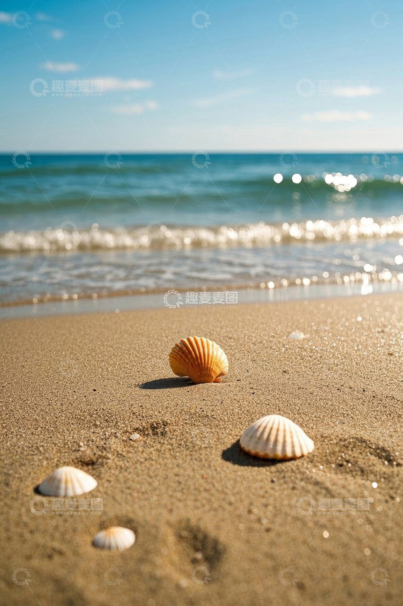 高清大图下载【趣麦麦图】沙滩上的贝壳与海景