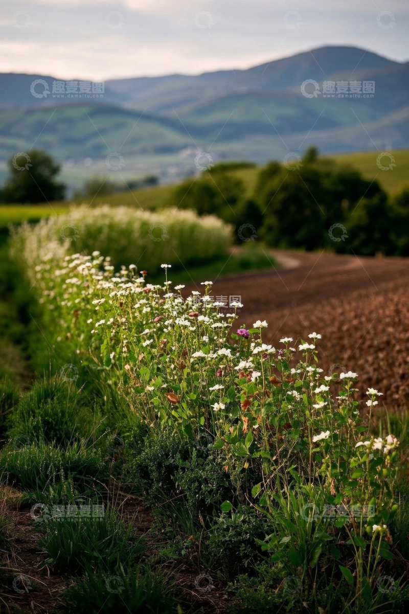 高清大图下载【趣麦麦图】田野边盛开的白色野花