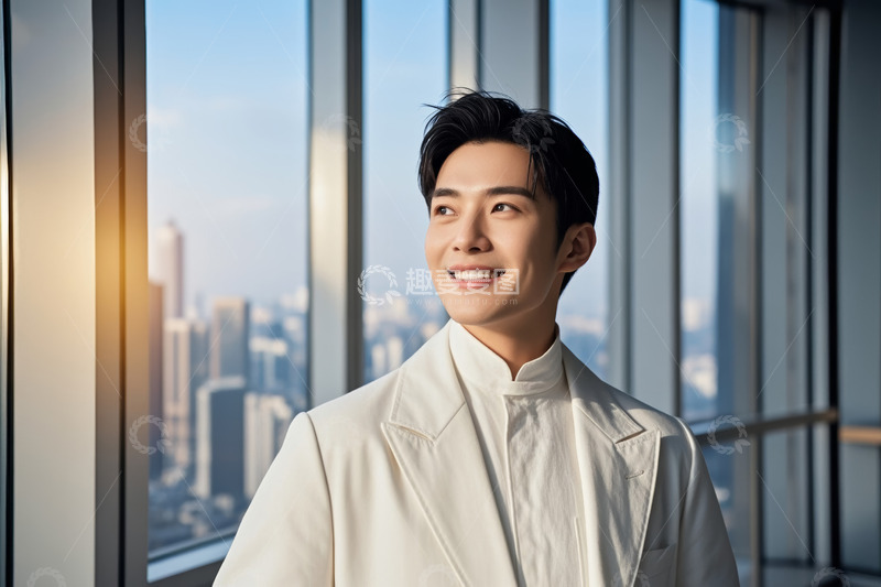 高清大图下载【趣麦麦图】窗边微笑男士商务形象照
