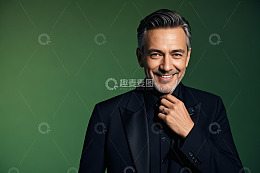 西装男士微笑整理衣领画面