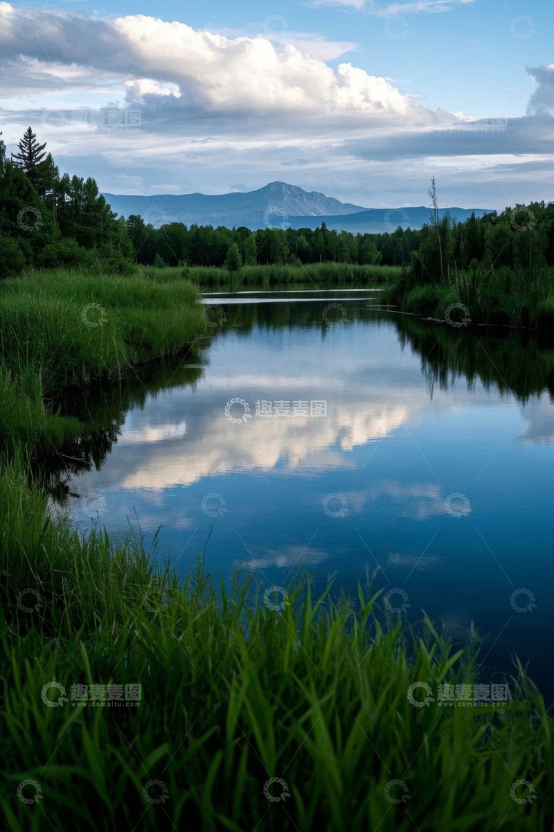 高清大图下载【趣麦麦图】山林间宁静湖水自然风光