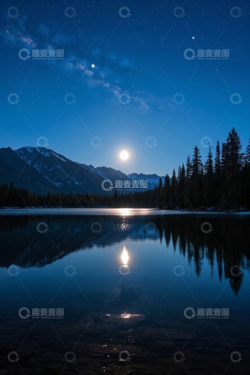 高清大图下载【趣麦麦图】月夜下的山水森林风景