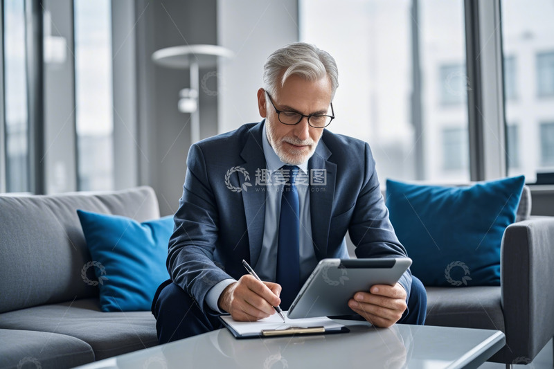 高清大图下载【趣麦麦图】商务男士在办公室使用平板电脑