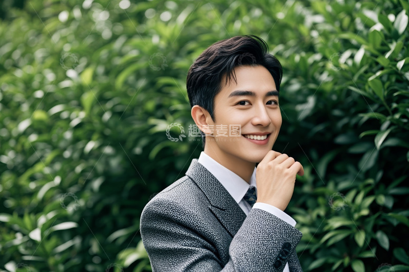 高清大图下载【趣麦麦图】身着西装男子户外微笑特写