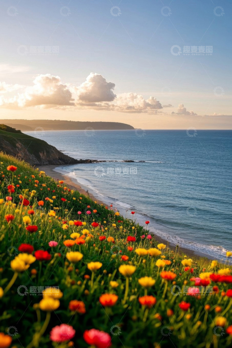 高清大图下载【趣麦麦图】海边山坡多彩花卉景观