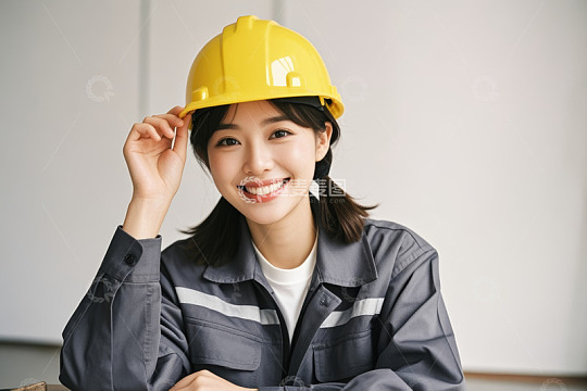 戴安全帽的女性工人形象