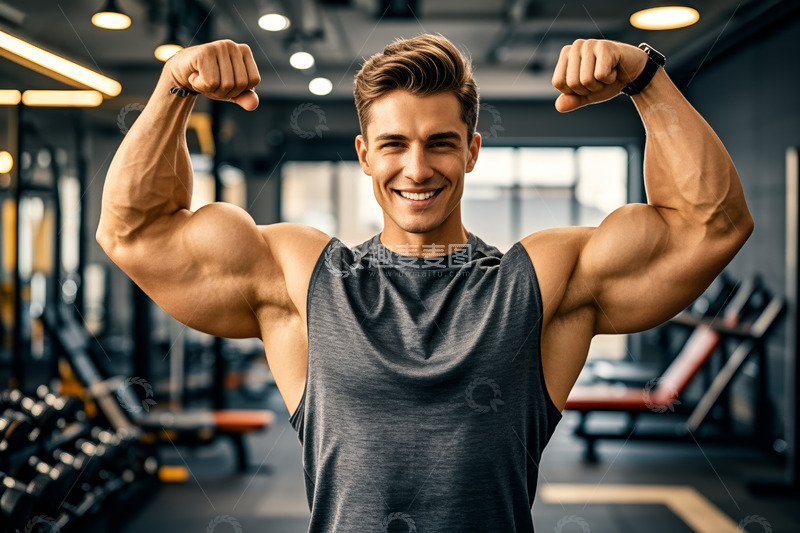 高清大图下载【趣麦麦图】健身房男子展示肌肉