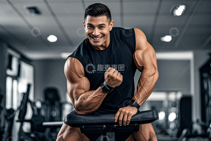 高清大图下载【趣麦麦图】健身房中展示肌肉的健身者
