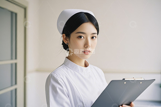 手持文件夹的年轻女护士