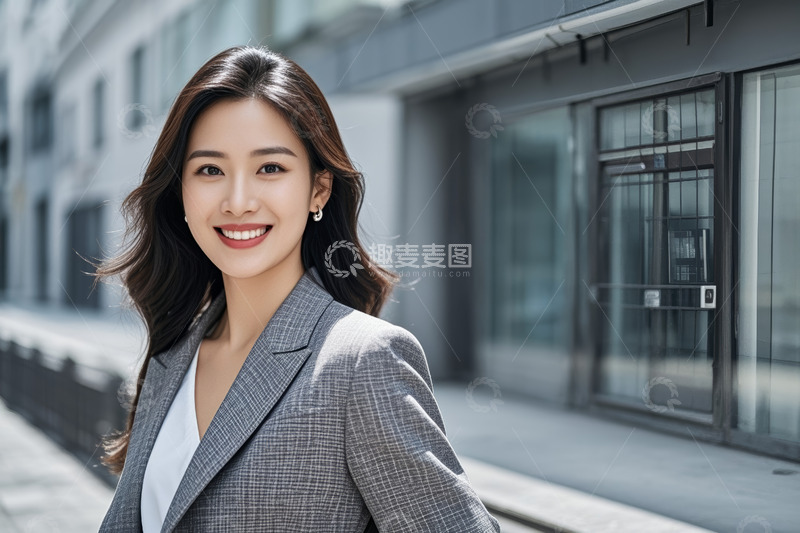高清大图下载【趣麦麦图】户外微笑女商人半身像