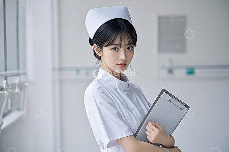 手持文件夹的年轻女护士肖像