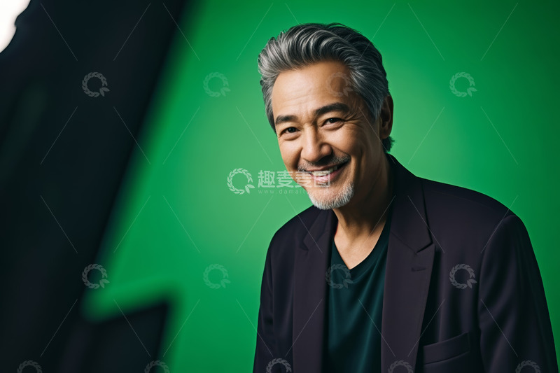 高清大图下载【趣麦麦图】绿幕前微笑的成熟男性