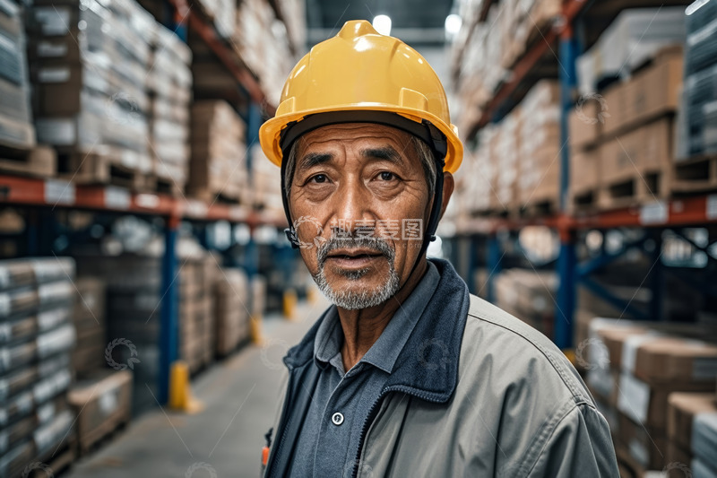 高清大图下载【趣麦麦图】仓库工人戴安全帽肖像