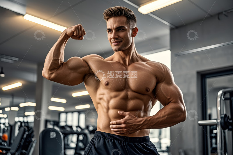 高清大图下载【趣麦麦图】健身房男性展示肌肉