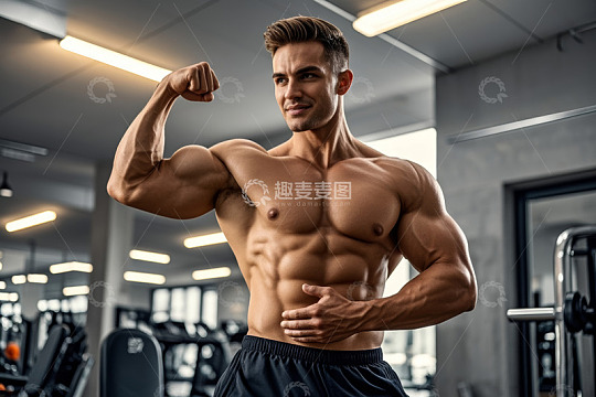 健身房男性展示肌肉