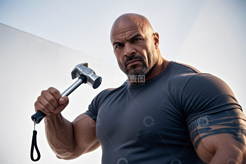 高清大图下载【趣麦麦图】肌肉男士手持锤子特写