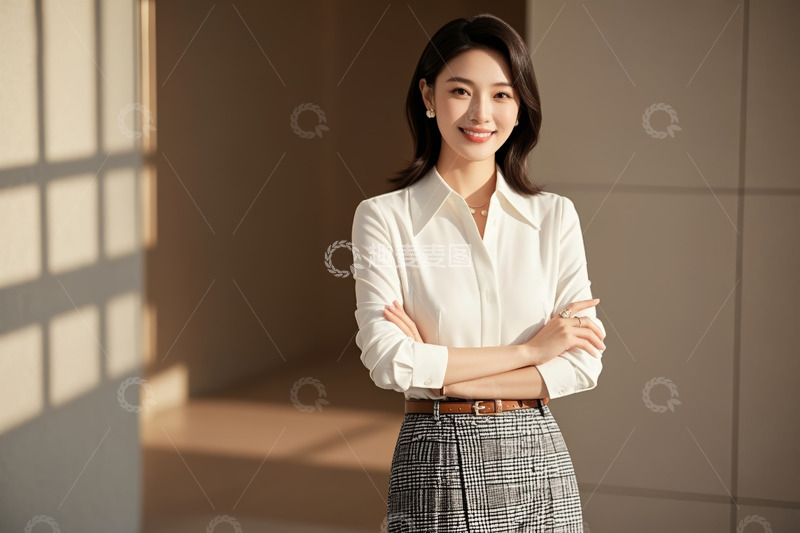 高清大图下载【趣麦麦图】职业女性双臂交叉微笑站立