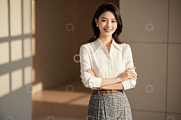 职业女性双臂交叉微笑站立
