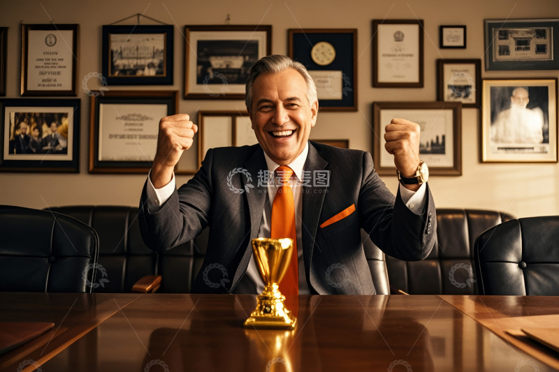 高清大图下载【趣麦麦图】商务男士获奖后兴奋握拳