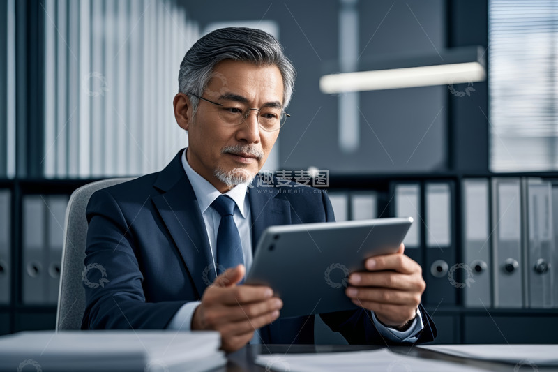 高清大图下载【趣麦麦图】商务男士办公室使用平板电脑