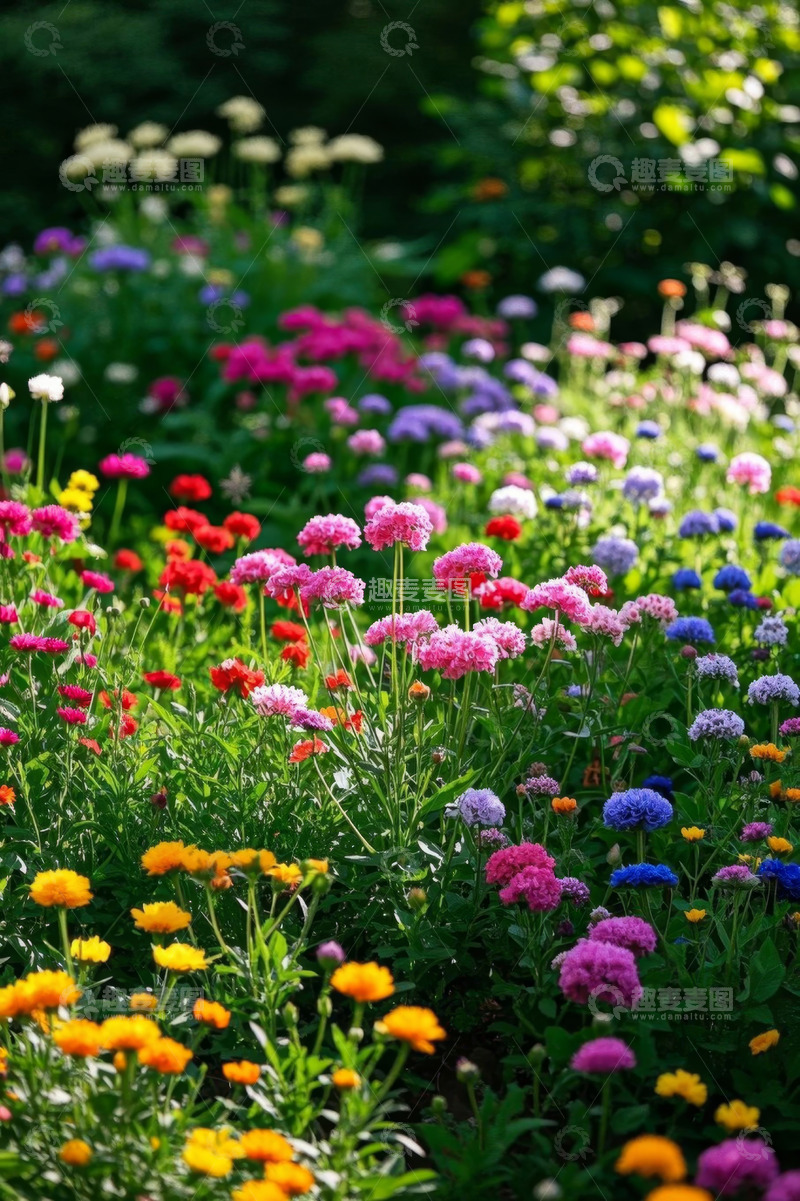 高清大图下载【趣麦麦图】多彩花卉盛开的花园场景