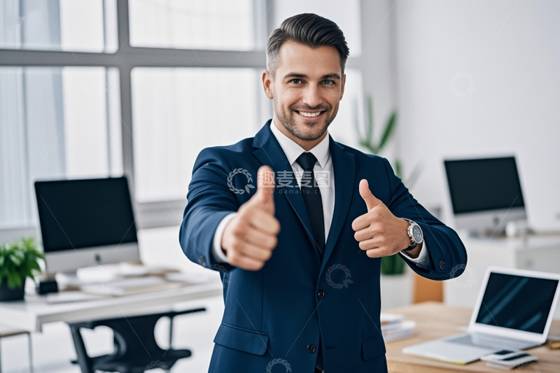 高清大图下载【趣麦麦图】商务男士办公室竖大拇指