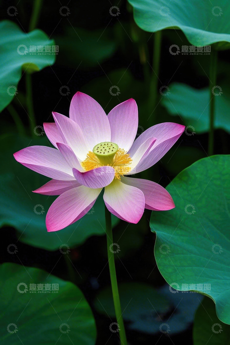 高清大图下载【趣麦麦图】盛开的粉色荷花与荷叶