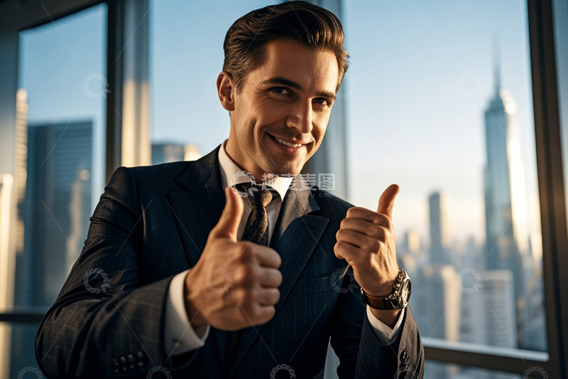 高清大图下载【趣麦麦图】西装男士窗边竖大拇指