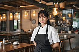 咖啡馆中微笑服务的女店员