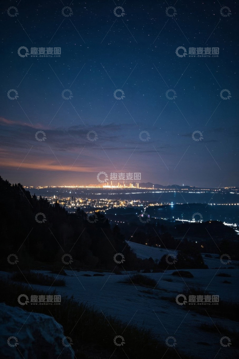 高清大图下载【趣麦麦图】夜晚星空下的城市远景
