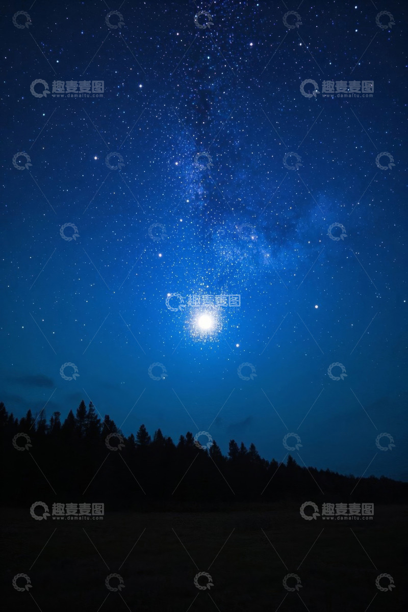 高清大图下载【趣麦麦图】夜空繁星与森林景象