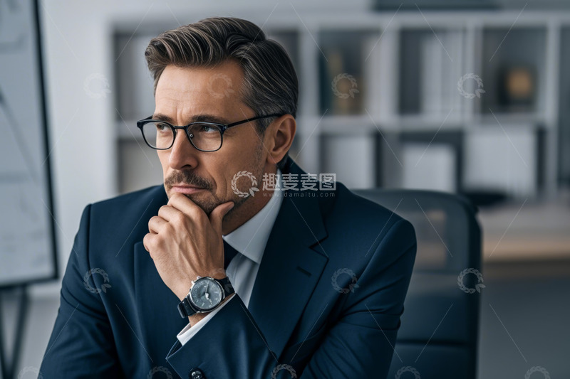 高清大图下载【趣麦麦图】商务男士办公室沉思画面