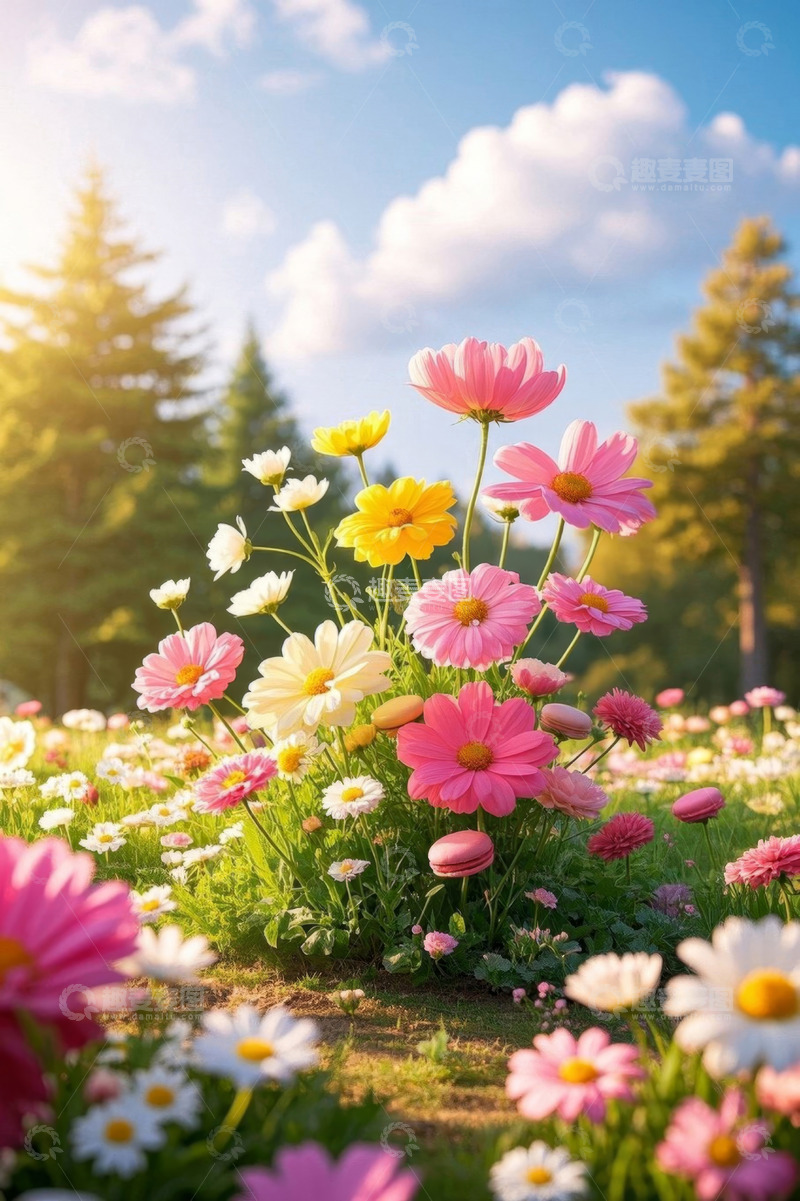高清大图下载【趣麦麦图】阳光下多彩花卉盛放美景