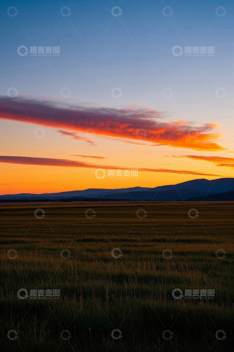 高清大图下载【趣麦麦图】草原日落天空景观