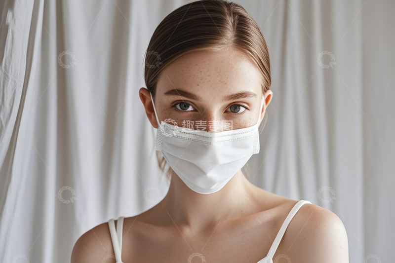 高清大图下载【趣麦麦图】戴口罩女性特写肖像
