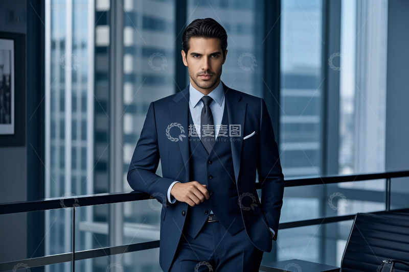 高清大图下载【趣麦麦图】商务男士办公室倚栏站立
