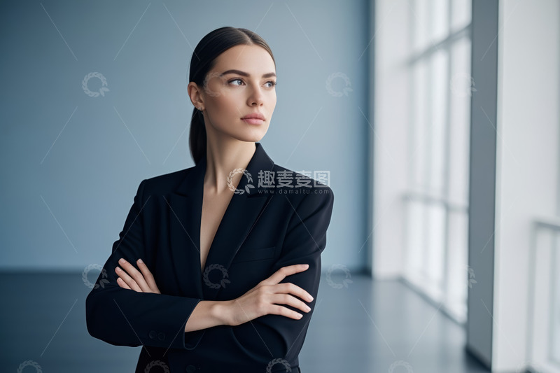 高清大图下载【趣麦麦图】商务女性双臂交叉站立室内
