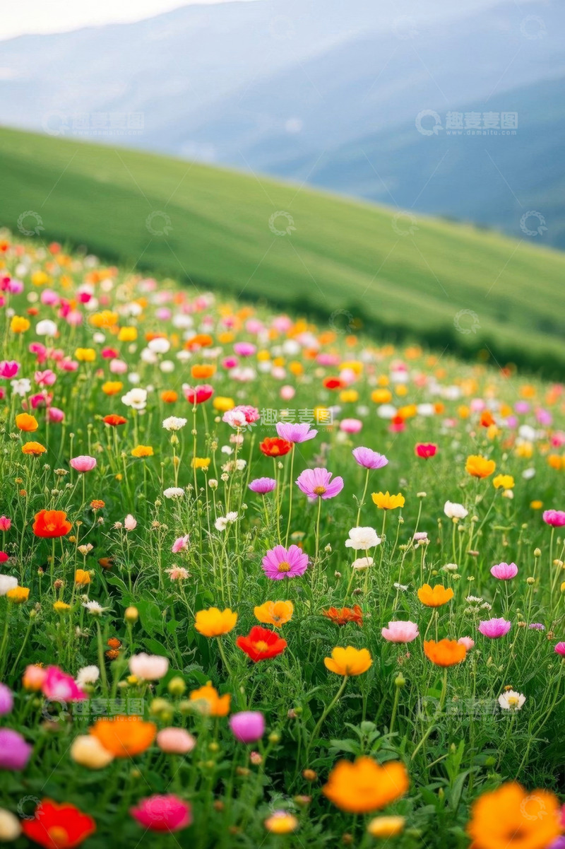 高清大图下载【趣麦麦图】户外多彩野花盛开的草地