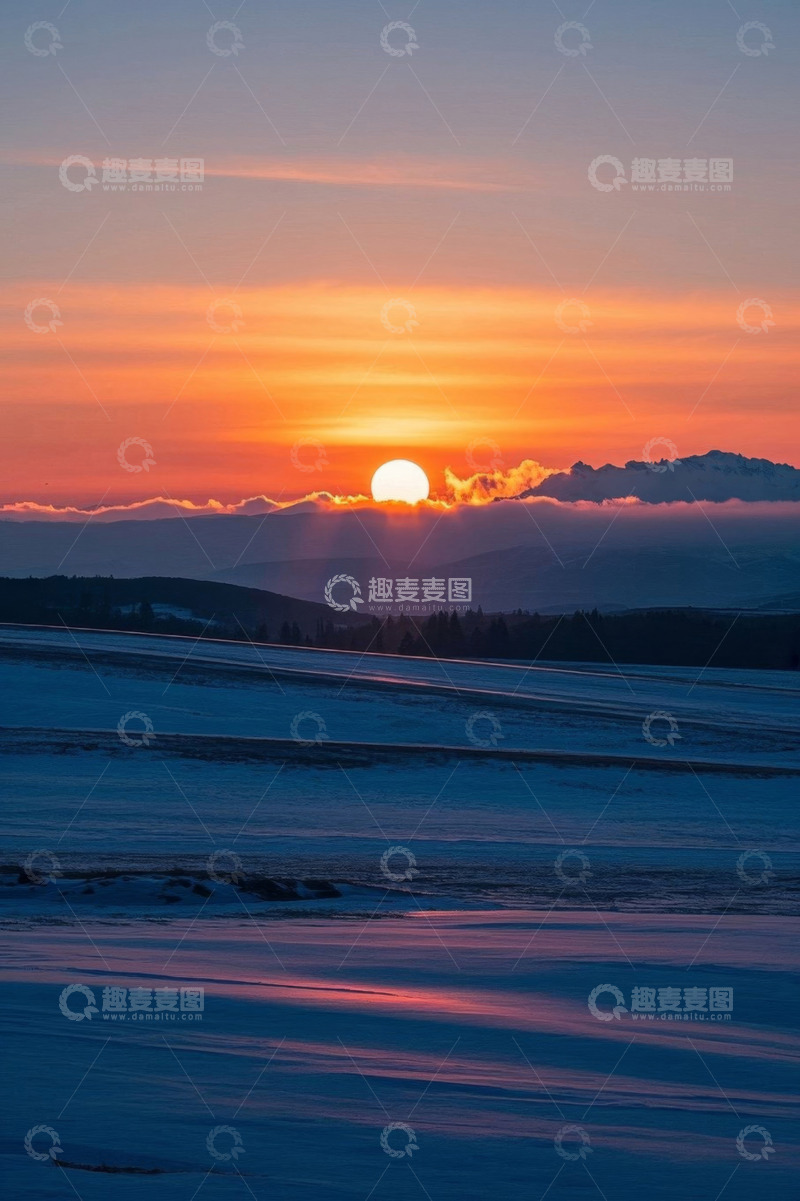 高清大图下载【趣麦麦图】雪地日出远景风景