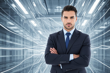 身着西装的商务人士站立形象