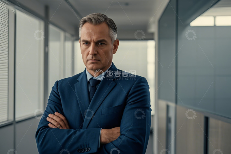 高清大图下载【趣麦麦图】商务男士办公室内双臂交叉