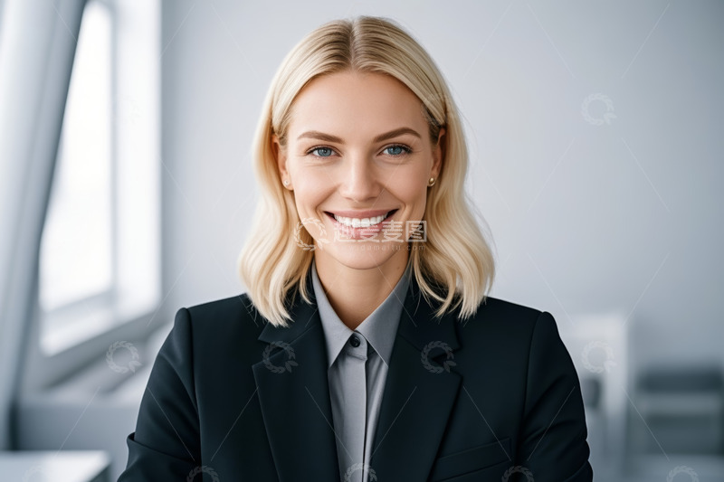 高清大图下载【趣麦麦图】微笑女商人办公场景特写