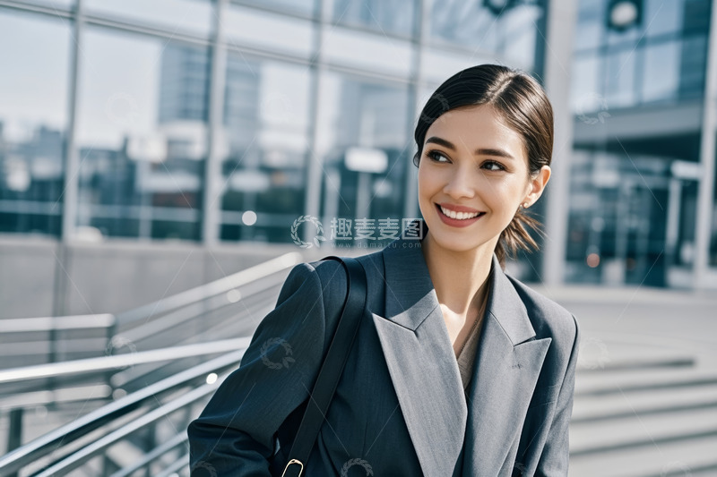 高清大图下载【趣麦麦图】户外微笑的商务女性