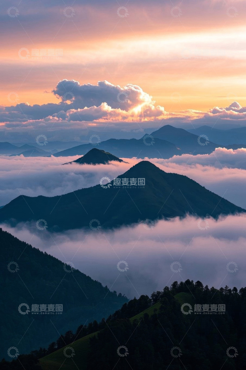 高清大图下载【趣麦麦图】山间云海日出自然景观