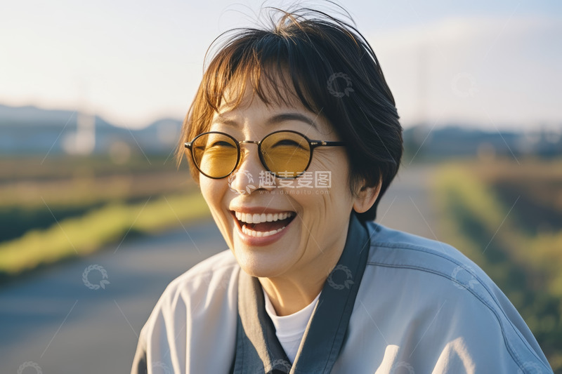 高清大图下载【趣麦麦图】户外微笑的中老年女性