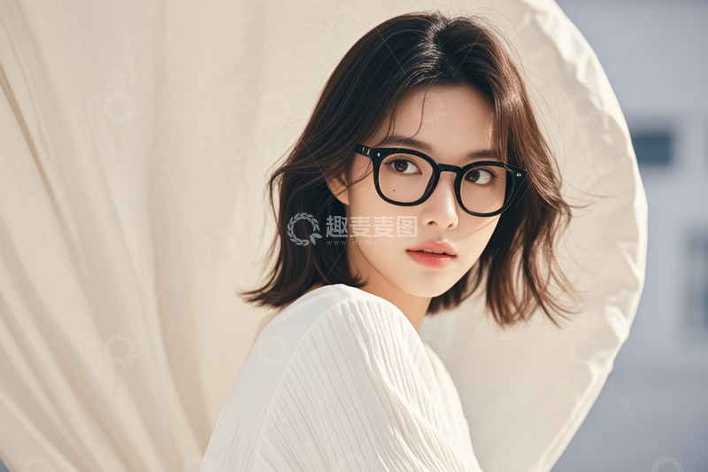 高清大图下载【趣麦麦图】戴眼镜亚洲女性半身肖像