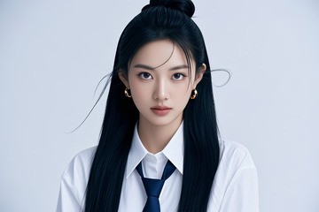 穿白衬衫系领带的女性肖像
