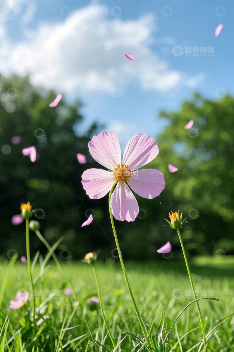 高清大图下载【趣麦麦图】草地上绽放的粉色花朵