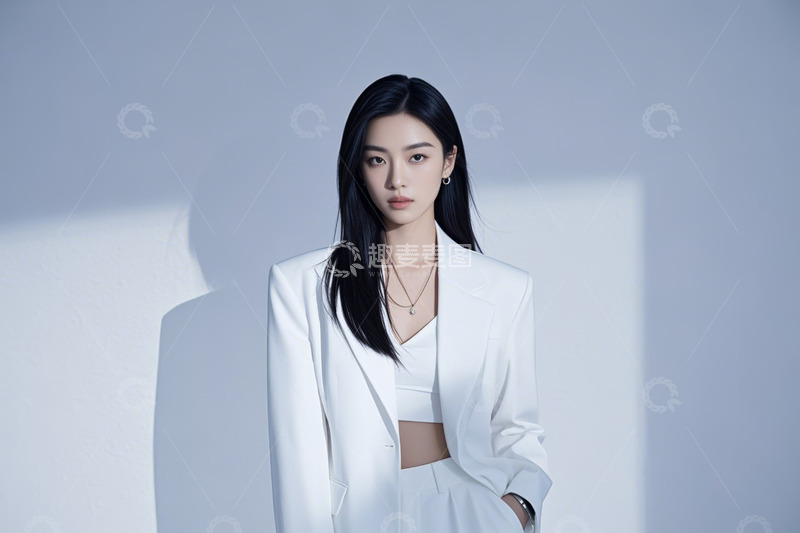 高清大图下载【趣麦麦图】身着白色西装的女性肖像